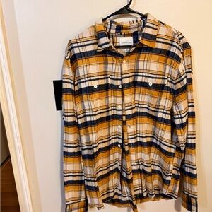American Eagle Outfitters Navy and Mustard Plaid Shirt